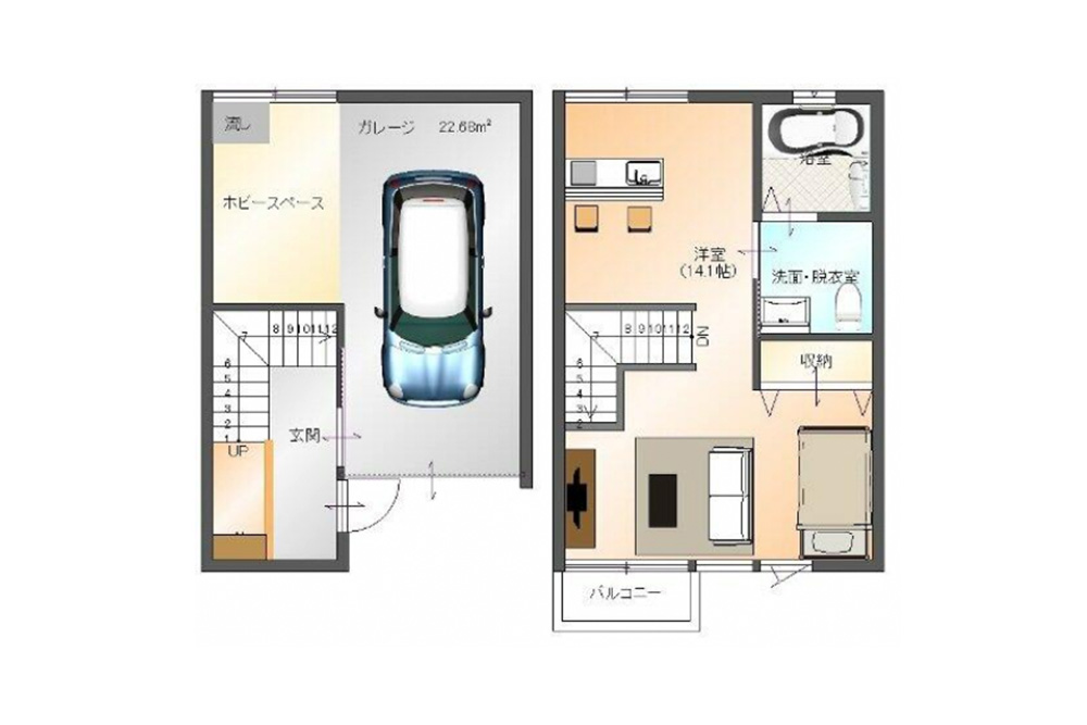 EAST 2/3号室の間取図