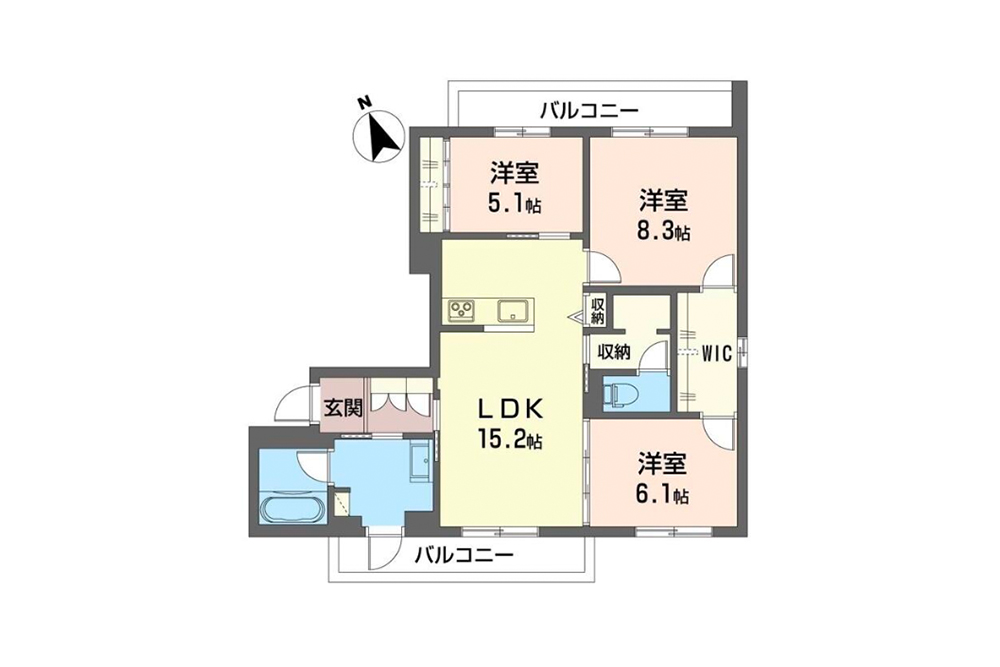 202/302号室の間取図