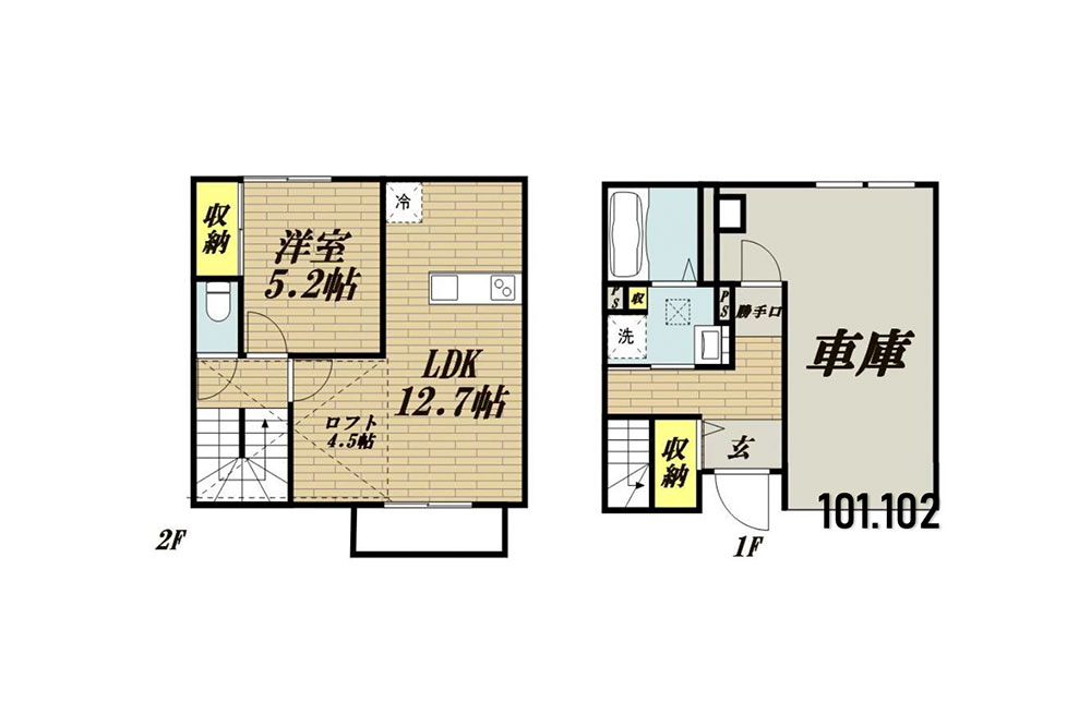 101/102号室の間取図