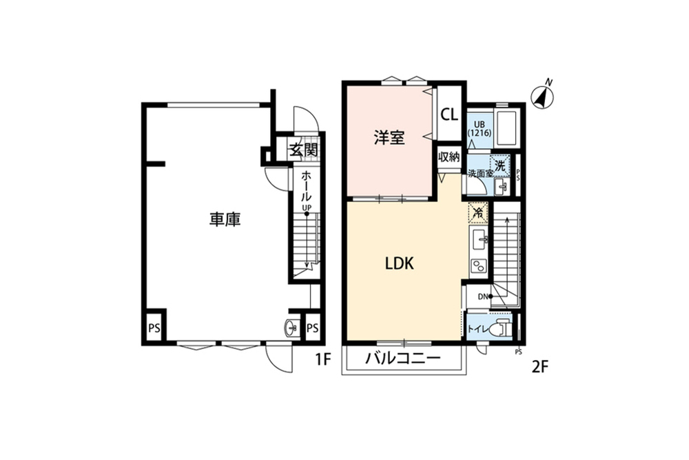 103/105号室の間取図（105は反転）