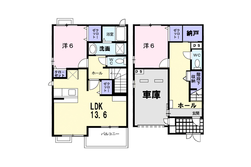 間取図(102号室は反転タイプ)