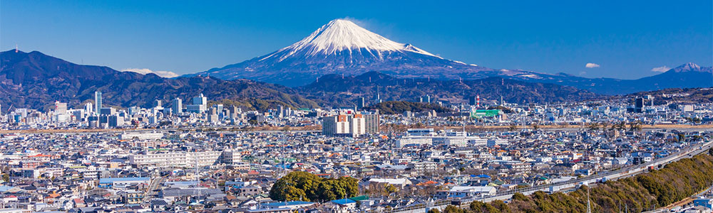 静岡の街並みと富士山