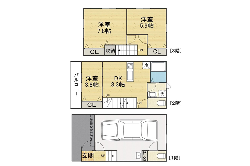 E/F号室の間取図(Fは反転タイプ)