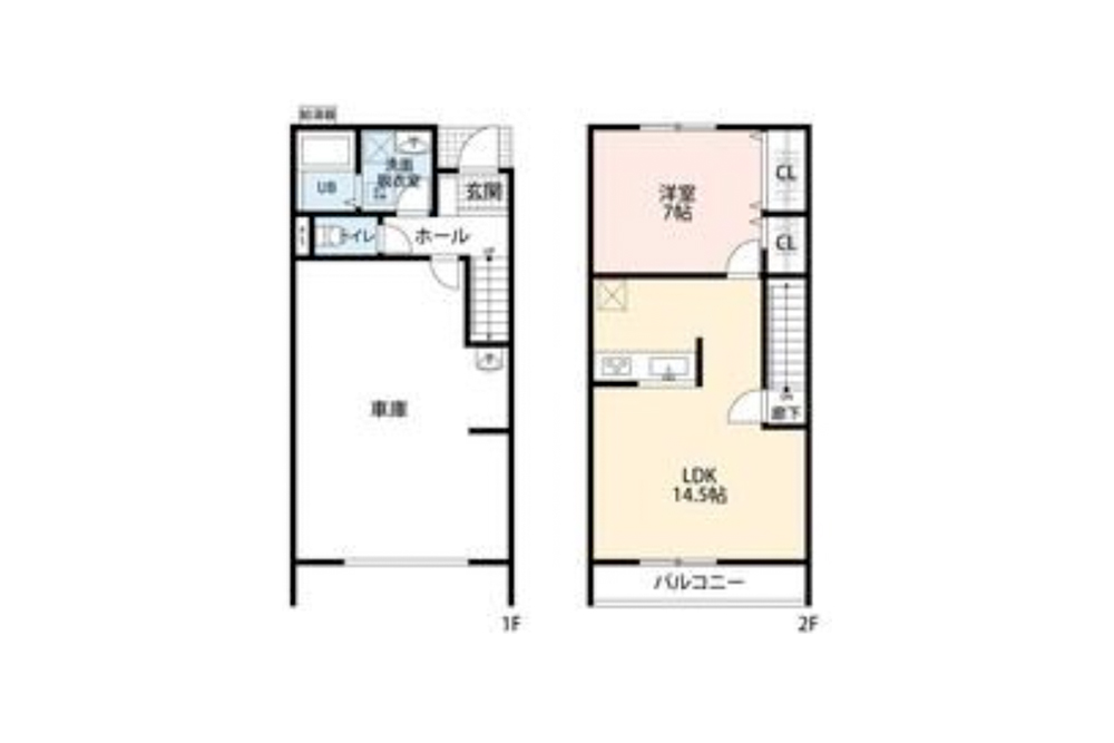 102/103/104号室の間取図（103号室は反転タイプ）