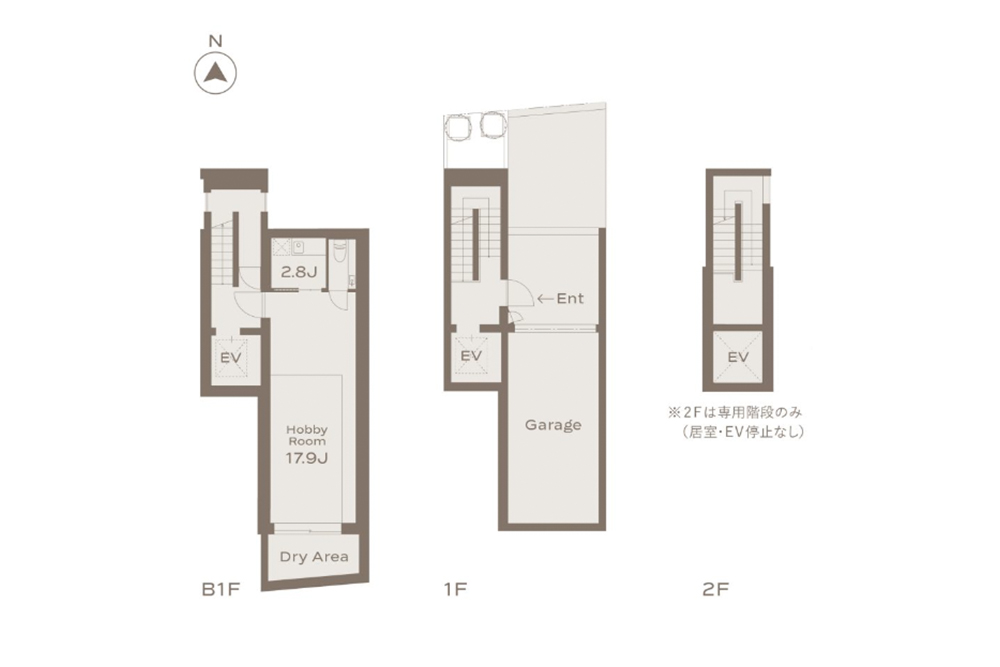 VIOLET-03/YELLOW-03/SILVER-03の間取図(B1〜2F)