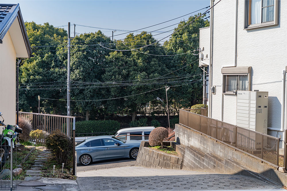 敷地入口から見た織茂公園